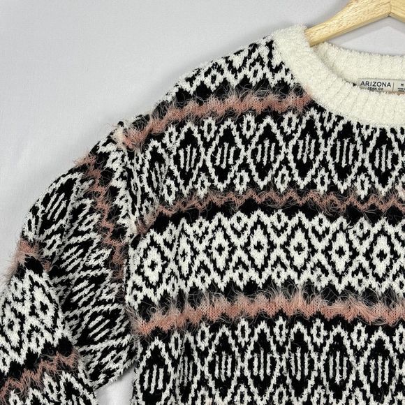 Arizona Jean Company Cozy Knit Sweater Crew Neck Size Medium Geometric Pattern - Picture 3 of 12